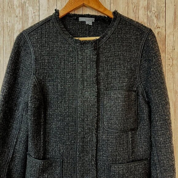 Vince Womens Blazer Jacket Raw-Edge Trim Collarless Patch Pockets Dark Gray 10 - Picture 2 of 14